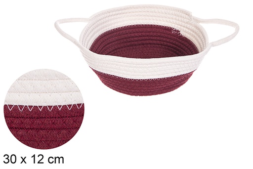 [114762] Round cotton rope basket with white/copper handles 30x12 cm