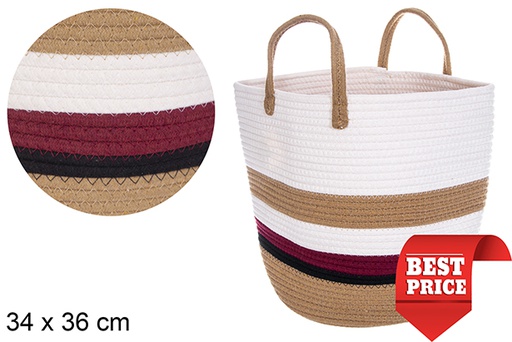 [114763] Panier rond en corde de coton avec anses multicolores 34x36 cm