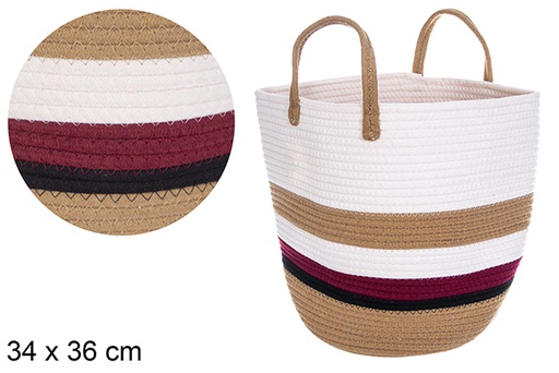 [114763] Round cotton rope basket with multicolored handles 34x36 cm