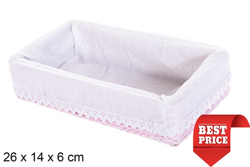 [114764] Boîte MDF avec corde en papier doublée de dentelle rose 26x14 cm
