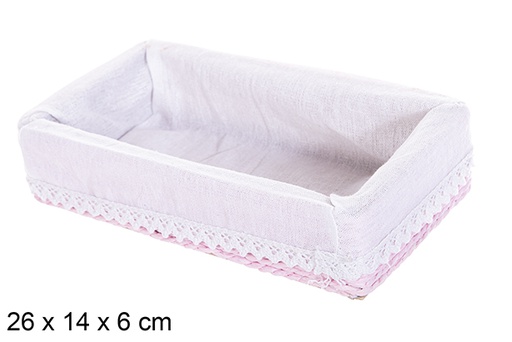 [114764] MDF box with paper rope lined with pink lace 26x14 cm