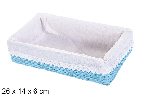 [114765] MDF box with paper rope lined with blue lace 26x14 cm
