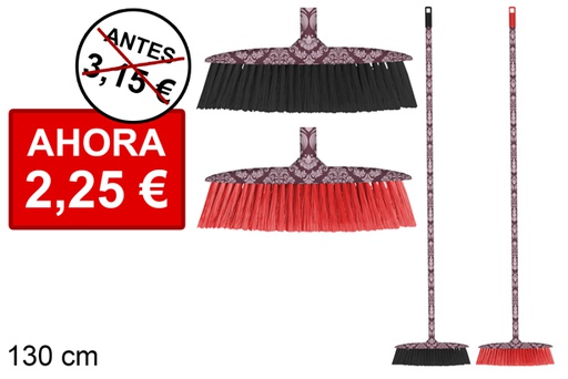 [114772] Escoba ovalada con palo decorado vintage 130cm