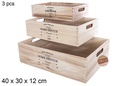 Pack 3 cajas madera natural decorada 40x30x12 cm
