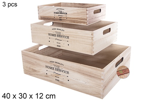 [114792] Pack 3 decorated natural wood boxes 40x30 cm