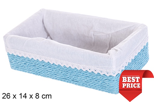 [114800] Boîte MDF avec corde en papier doublée de dentelle bleue 26x14 cm