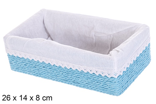 [114800] MDF box with paper rope lined with blue lace 26x14 cm