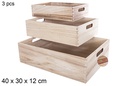 Pack 3 cajas madera natural 40x30x12 cm