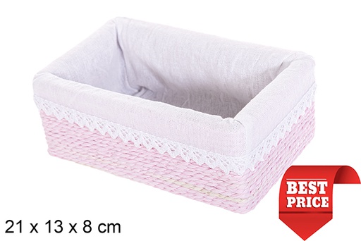 [114813] Boîte MDF avec corde en papier doublée de dentelle rose 21x13 cm