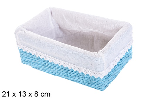 [114814] MDF box with paper rope lined with blue lace 21x13 cm