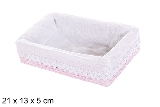 [114823] MDF box with paper rope lined with pink lace 21x13 cm