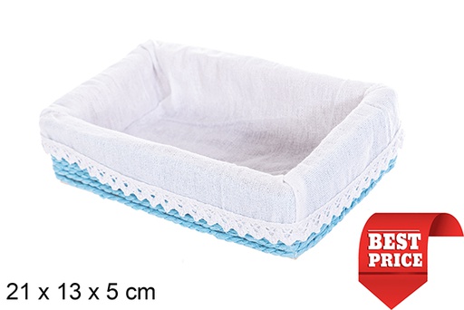 [114824] Caja MDF cuerda papel forrada con encaje color azul 21x13 cm
