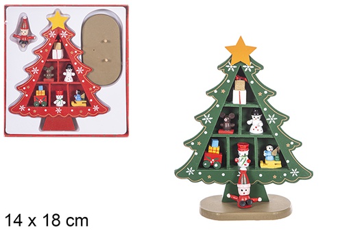 [114895] Albero di Natale in legno decorato colori assortiti 18 cm