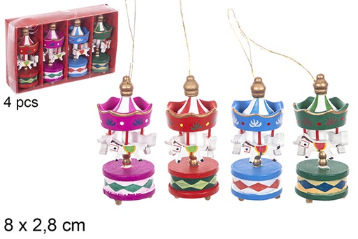 [114915] Pack 4 mini giostrine natalizie in legno colori assortiti 8x2,8 cm