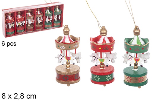 [114916] Pack 6 mini giostrine natalizie in legno colori assortiti 8x2,8 cm