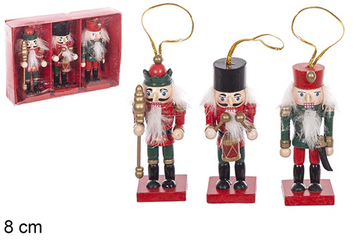 [114924] Pack 3 Casse-noix de Noël en bois couleurs assorties 8 cm