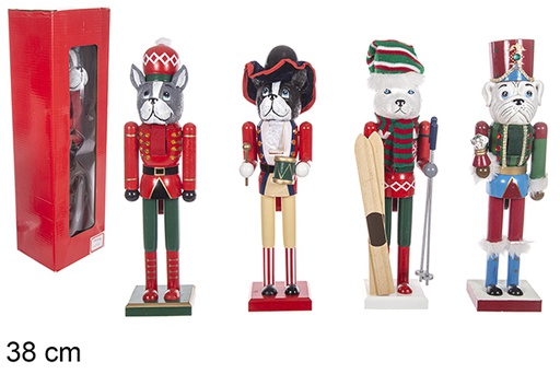 [114933] Casse-noisette en bois décoré d'animaux de Noël modèle assorti 38 cm