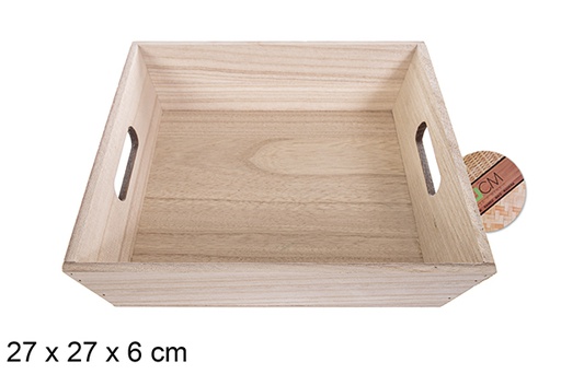 [114962] Caixa de madeira quadrada natural 27 cm