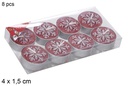 Pack 8 velas roja decorada copo de nieve 4x1,5 cm