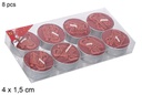 Pack 8 velas rojas decorada Merry Christmas 4x1,5 cm