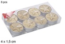 Pack 8 velas oro decorada estrella 4x1,5 cm