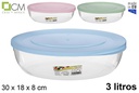 Fiambrera oval tapa colores pastel 3 l.