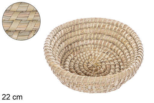 [115014] Round palm stitched seagrass basket 22 cm