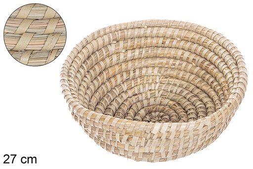 [115015] Round palm stitched seagrass basket 27 cm