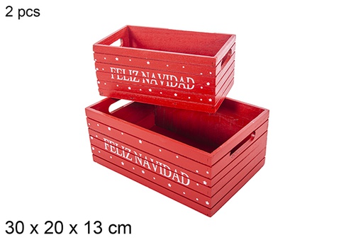 [115036] Pack 2 cajas madera Navidad color roja decorar Feliz Navidad 30x20x13 cm