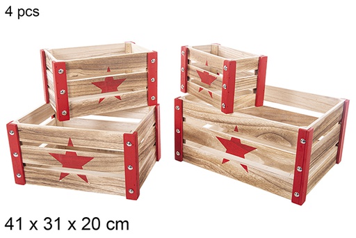 [115044] Pack 4 red Christmas wooden boxes decorate star 41x31x20 cm