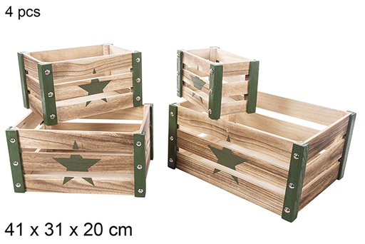 [115045] Pack 4 green Christmas wooden boxes decorate star 41x31x20 cm