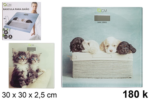 [112437] Square bathroom scale decorated dog cat assortment maximum 180 kg