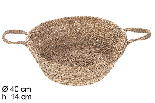 [115078] Round seagrass basket with natural handles 40x14 cm