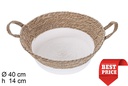 Cesta redonda seagrass y cuerda de papel blanco con asas 40x14 cm