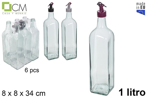 [115127] Marasca squared glass oil/vinegar dispenser anti-drip stopper 1 l