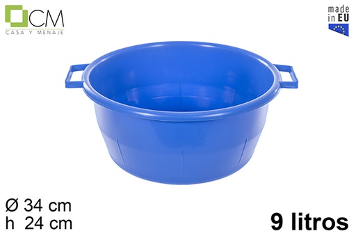 [115159] Round blue plastic basin with handle 9 l.