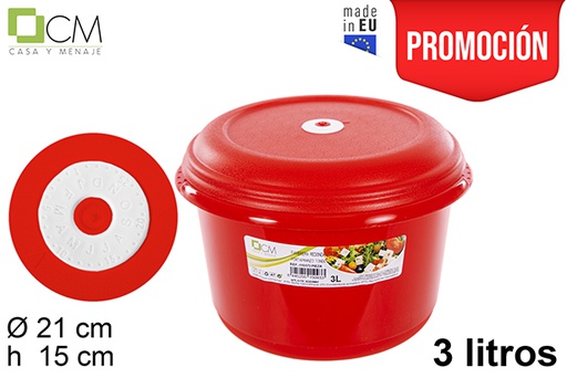 [115173] Red round lunch box lid dater 3 l.