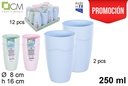Pack 2 vasos plástico reutilizable colores pastel 250 ml
