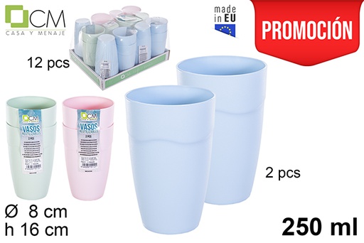 [115229] Pack 2 gobelets plastique réutilisable couleurs pastel 250 ml