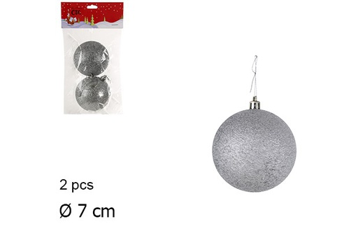 [047901] 2 bolas navidad plata purpurina 7cm