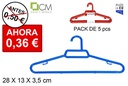 Pack 5 perchas plástico infantil colores surtidos