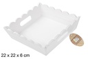 Caja madera ondulada cuadrada blanca 22 cm