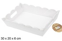 Caja madera ondulada rectangular blanca 30x20 cm