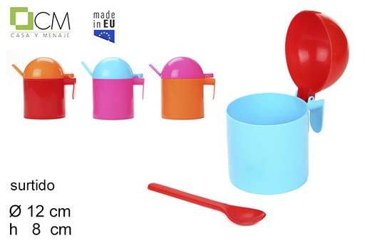 [102980] Colored plastic sugar bowl with spoon