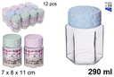 Bote cristal hexagonal tapa rattan colores pastel 290 ml