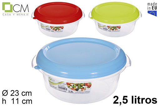 [115417] Fiambrera redonda tapa colores surtidos 2,5 l.