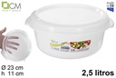 Fiambrera redonda blanca tapa transparente 2,5 l.