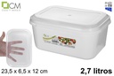 Fiambrera rectangular blanca tapa transparente 2,7 l.