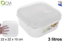 Fiambrera cuadrada blanca tapa transparente 3 l.