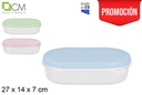 Fiambrera oval tapa colores pastel  27x14 cm